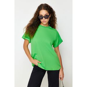 Trendyol Green 100% Cotton Boyfriend/Wide Fit Crew Neck Knitted T-Shirt obraz