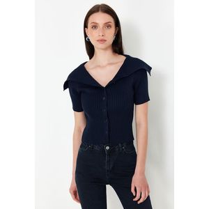 Trendyol Navy Blue Turn-down Collar Knitwear Cardigan obraz