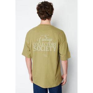 Trendyol Khaki Oversize/Wide-Fit Crinoline Print 100% Cotton T-Shirt obraz