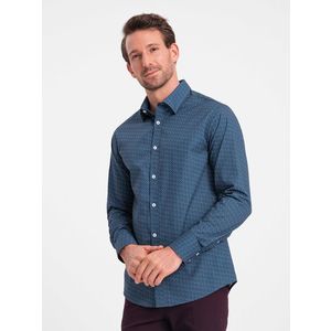 Ombre Men's cotton patterned SLIM FIT shirt - blue obraz