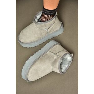 Fox Shoes Women's Gray Suede Hairy Inner Thick Soled Half Boots obraz