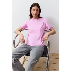 Trendyol Pink Leafy Loose/Comfortable Pattern Knitted T-Shirt obraz