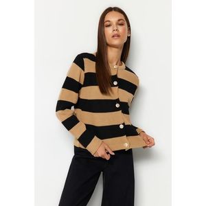Trendyol Camel Striped Basic Knitwear Cardigan obraz