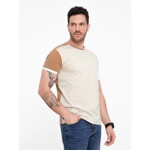 Ombre Men's elastane t-shirt with colored sleeves - brown obraz