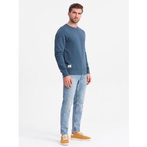 Ombre Men's BASIC sweatshirt with round neckline - navy blue obraz