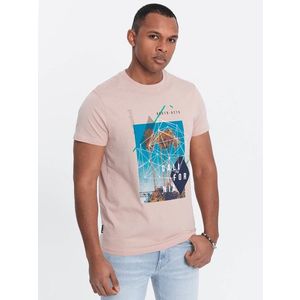 Ombre Men's printed cotton t-shirt California - pink obraz