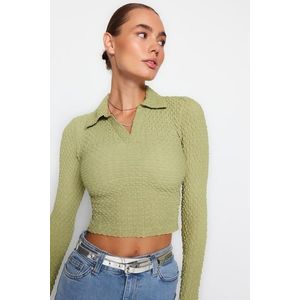 Trendyol Green Premium Textured Fabric Polo Neck Knitted Blouse with a Fitted/Simple Crop obraz