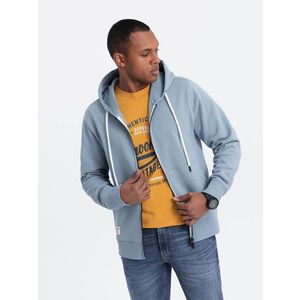 Ombre Men's BASIC unbuttoned hooded sweatshirt - blue obraz