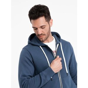 Ombre BASIC men's unbuttoned hooded sweatshirt - navy blue obraz