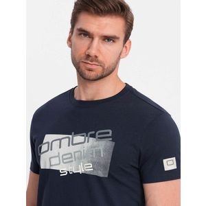 Ombre Men's logo cotton t-shirt - navy blue obraz