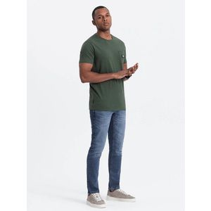 Ombre Casual men's t-shirt with patch pocket - dark olive obraz