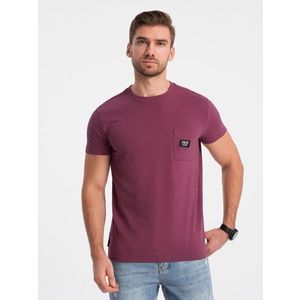Ombre Men's casual t-shirt with patch pocket - dark pink obraz