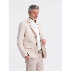 Ombre Men's REGULAR cut blazer with linen - cream obraz