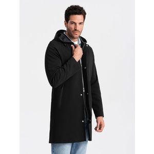 Ombre Men's hooded coat in fine pinstripe - black obraz