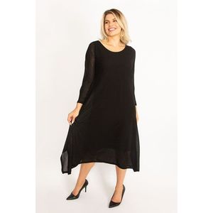 Şans Women's Plus Size Black Crepe Dress With Lining obraz