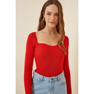 Happiness İstanbul Women's Red Heart Neck Ribbed Knitwear Sweater obraz