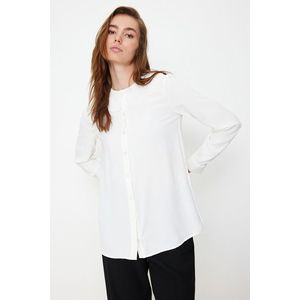 Trendyol White Ruffle Collar Crepe Elegant Woven Shirt obraz