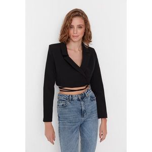 Trendyol Black Crop Woven Lined Double Breasted Closed Blazer Jacket obraz