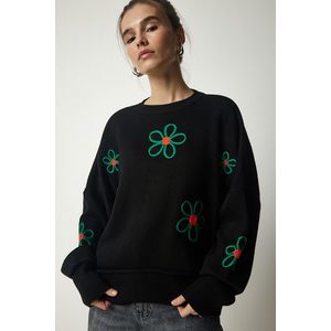 Happiness İstanbul Women's Black Floral Embroidered Oversize Knitwear Sweater obraz