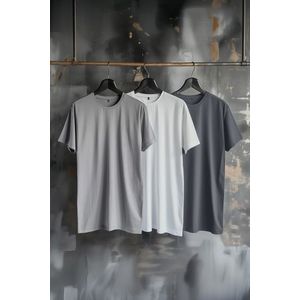 Trendyol Anthracite-Grey-White Regular/Normal Cut 3-Pack Basic 100% Cotton T-Shirt obraz