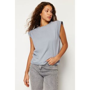 Trendyol Gray Rib Detail Moon Sleeve Basic Knitted T-Shirt obraz