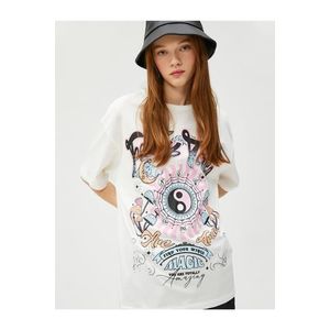Koton Oversize potištěné tričko s krátkým rukávem a kulatým výstřihem z bavlny obraz