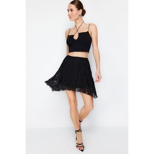 Trendyol Black Asymmetric High Waist Lace Mini Knitted Skirt obraz