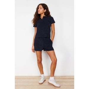 Trendyol Navy Blue Towel Regular/Normal Fit Polo Neck and Regular Leg Knitted Two Piece Set obraz