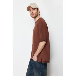 Trendyol Brown Oversize Stitch Detail 100% Cotton T-Shirt obraz