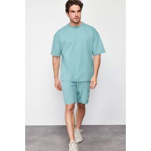 Trendyol Mint Oversize Printed Knitted Shorts Pajamas Set obraz