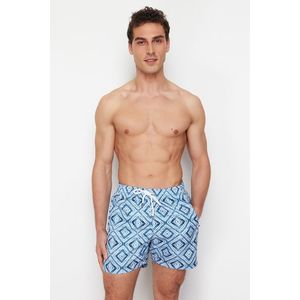 Trendyol Gray Standard Size Geometric Print Swim Shorts obraz