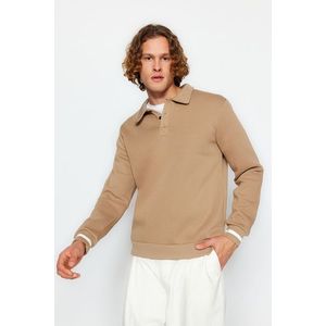 Trendyol Mink Oversize/Wide-Fit Buttoned Polo Neck Fleece Inner Sweatshirt obraz