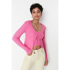 Trendyol Pink Crop Tie Detailed Blouse-cardigan Knitwear Set Knitwear Cardigan obraz