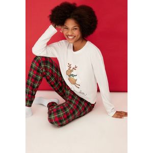 Trendyol vícebarevná 100% bavlněná vánoční sada trička a tepláků-pletené pyžamo obraz