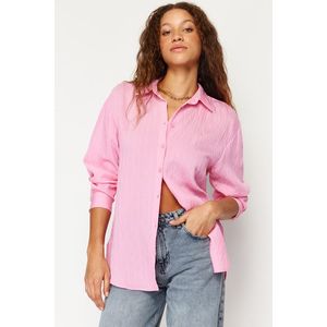 Trendyol Pink Striped Oversize Wide Fit Textured Woven Shirt obraz