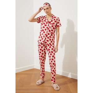 Trendyol Pink Piping Detailed Strawberry Patterned Knitted Pajama Set obraz