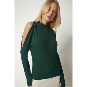 Happiness İstanbul Women's Emerald Green Stand-Up Collar Knitwear Blouse with Decollete obraz