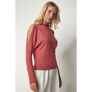 Happiness İstanbul Women's Dry Rose Standing Collar Open-Shoulder Knitwear Blouse obraz