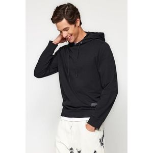 Trendyol Black Regular/Regular Fit Hooded Labeled Fleece Fleece Thick Sweatshirt obraz