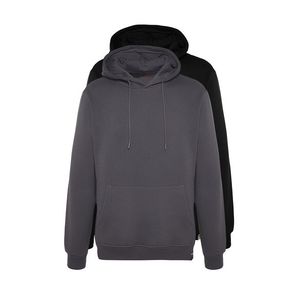 Trendyol 2-Pack Black-Grey Basic Regular/Normal Fit Hooded Fleece Inner Sweatshirt obraz