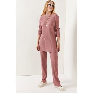 Olalook Women's Dried Rose Top with a slit blouse Bottom Palazzo Corduroy Suit obraz