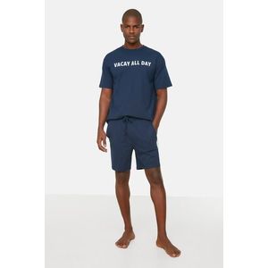 Trendyol Navy Regular Fit Printed Shorts Pajamas Set obraz