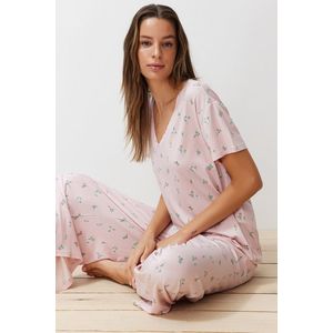 Trendyol Powder-Multicolored Floral Knitted Pajamas Set obraz
