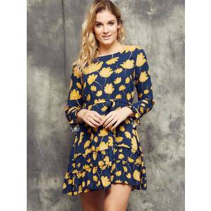 Cocomore Boutiqe floral dress tied at the waist navy blue obraz