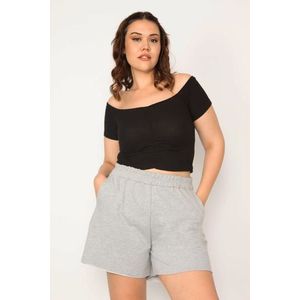 Şans Women's Plus Size Gray Shorts With An Elastic Waist, Side Pockets obraz