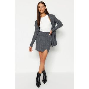 Trendyol Anthracite Glittery Skirt-Cover Cardigan Knitwear Top and Bottom Set obraz