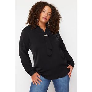 Trendyol Curve Black Woven Plus Size Stone Shirt Collar Blouse obraz