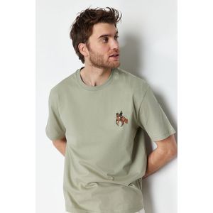 Trendyol Mint Relaxed/Casual Fit Horse/Animal Embroidered Short Sleeve 100% Cotton T-Shirt obraz