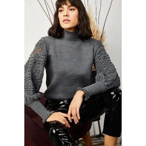 Olalook Dámský kouřový rukáv Detailní měkký texturovaný pletený svetr obraz