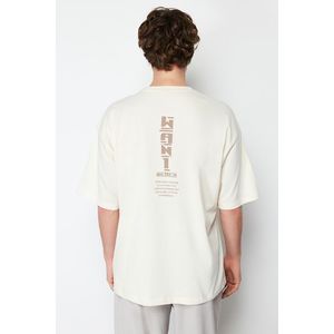Trendyol Stone Oversize/Wide Cut Text Back Printed 100% Cotton T-shirt obraz